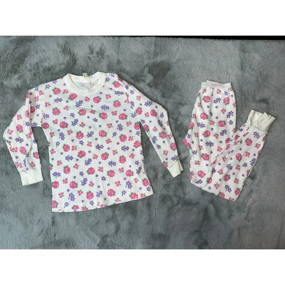VTG 1990s Oshkosh B'Gosh Thermal Underwear Set Girls 10 Floral